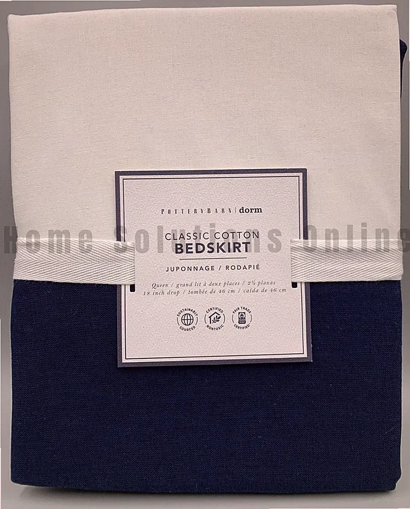 Pottery Barn Teen Classic Cotton Bed Skirt Navy Queen 18" DROP #B3008