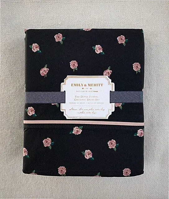Pottery Barn Teen Emily and Meritt Ditsy Floral Sheet set Black Blush Twin XL