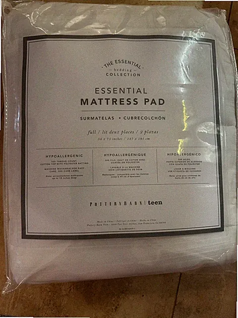 Pottery Barn Teen Essential Mattress Pad Cover White Full Size NWT Brand New