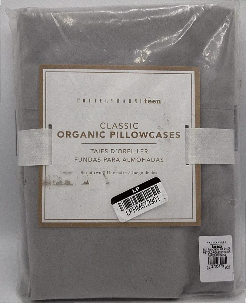 Pottery Barn Teen Set Of 2 Standard Pillowcases Light Gray NEW! 20”x30”