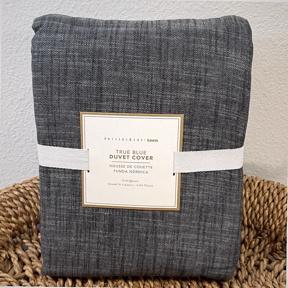 POTTERY BARN TEEN SOFT CHAMBRAY DUVET COVER FULL/QUEEN FADED BLACK SOFT BEDDING