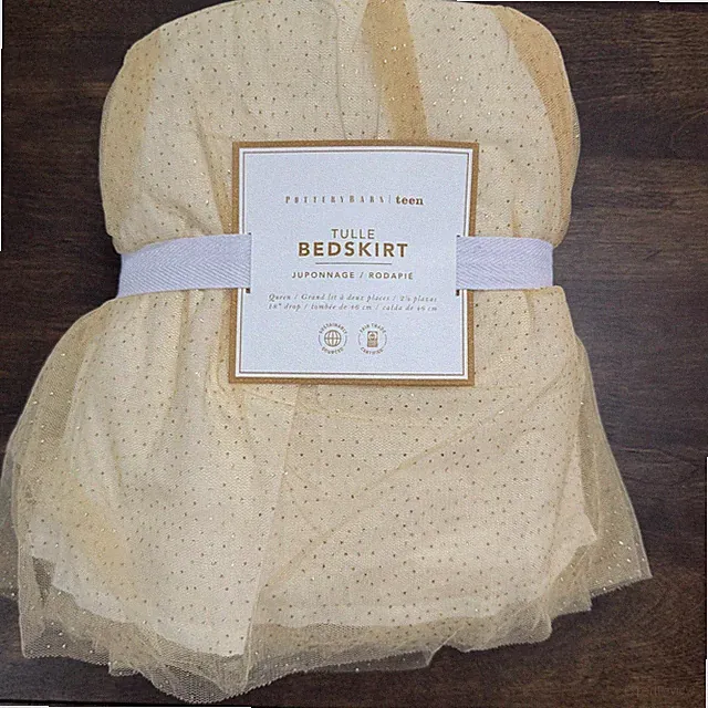 POTTERY BARN TEEN TULLE BED SKIRT, 18" DROP, QUEEN ~ GOLD