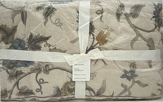 Pottery Barn~ Tessa Embroidered Quilt~KING~Blue Multi~NEW