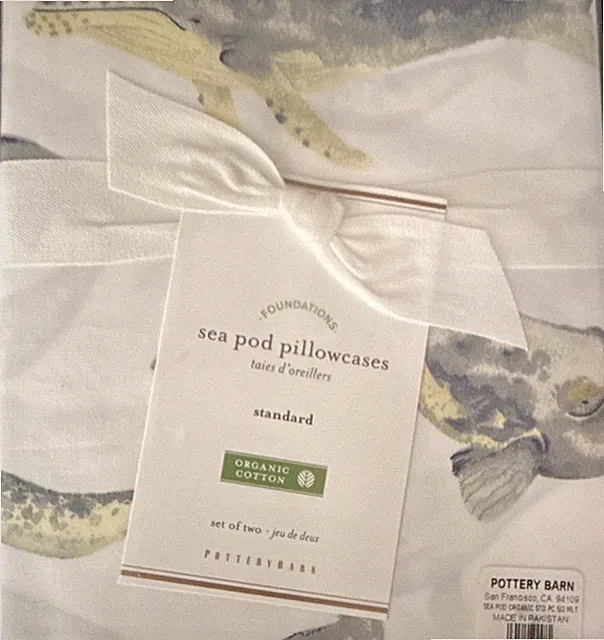 RARE Pottery Barn Standard Organic Cotton Sea Pod Pillowcases Set of 2