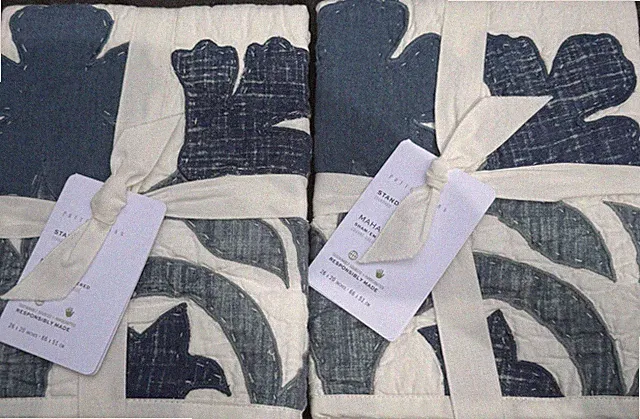 Set of (2) Pottery Barn Mahalo Applique Cotton STANDARD Shams - NEW